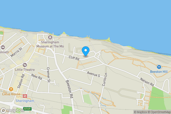 Map location for Flat 2, 39 Cliff Road, Sheringham, Norfolk NR26 8BJ