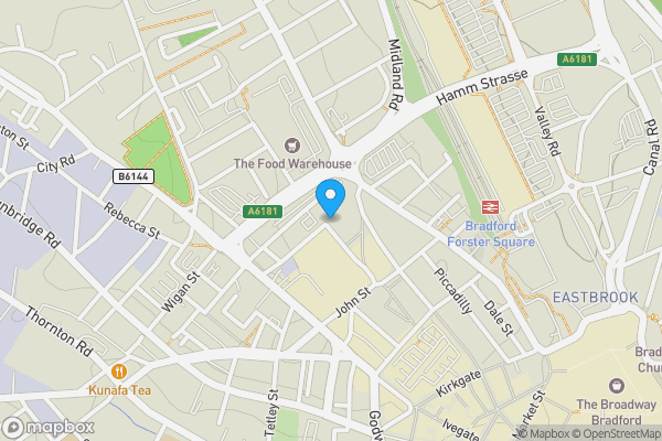 Map location for Flat 1 Rawson Buildings, 4 Rawson Road, Bradford, BD1 3SA