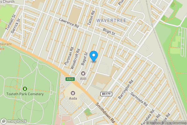 Map location for 58 Thornycroft Road, Wavertree, Liverpool, Merseyside, L15 0EW L15 0EW