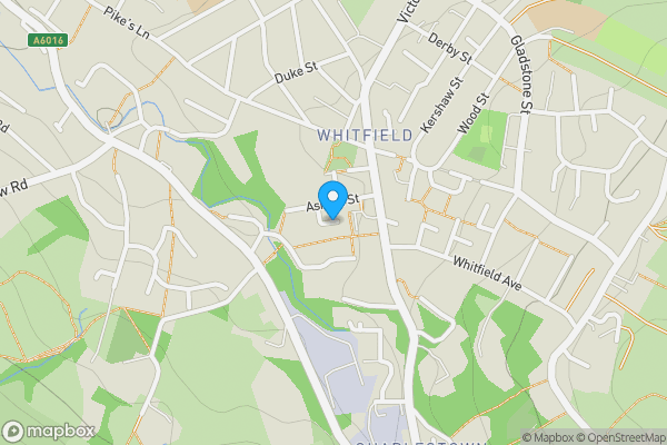 Map location for Ashton Gardens, Glossop, Derbyshire, SK13 8HX