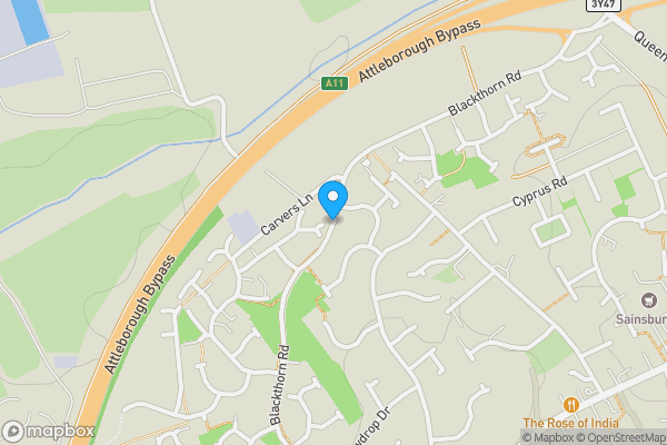 Map location for Retained Site Of Bridge Farm Cottage, Blackthorn Road, Attleborough, Norfolk, NR17 1YP