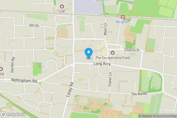 Map location for 21 Long Acre, Bingham, Nottingham, Nottinghamshire, NG13 8AF