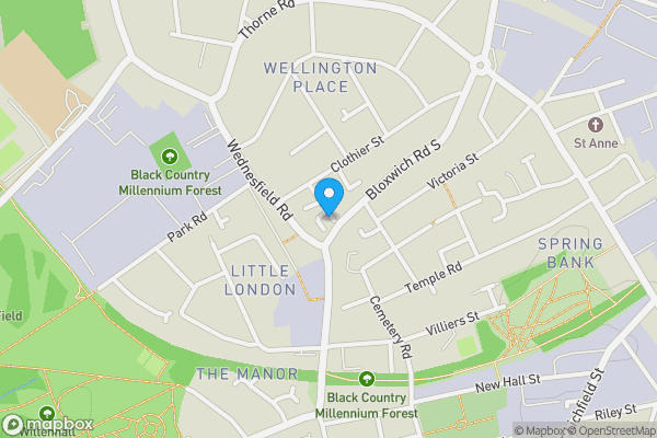 Map location for 34 Little Clothier Street, Willenhall, WV13 1BA