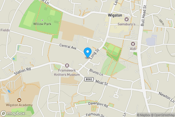Map location for 14 Long Street, Wigston LE18 2BP & 2 Central Avenue, Wigston, LE18 2AA