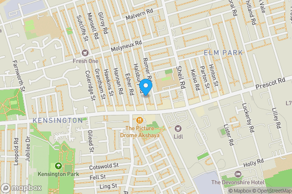 Map location for 16 Halsbury Road, Kensington, Liverpool L6 6DQ