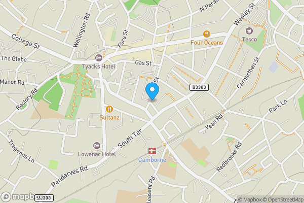 Map location for 2 Union Street, Camborne, Cornwall TR14 8HG