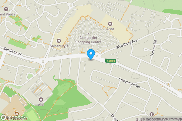 Map location for Castle Lane West, Bournemouth and parking space, Dorset, BH8 9TF