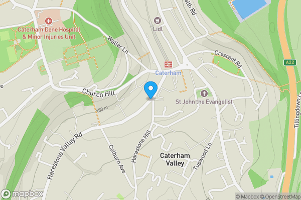 Map location for Harestone Valley Road, Caterham, Surrey, CR3 6HB