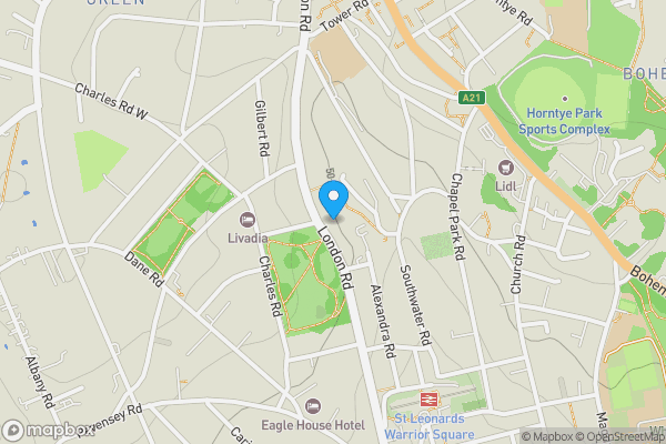 Map location for Rear Garden Flat, 165 London Road, St. Leonards-on-Sea, East Sussex, TN37 6LS
