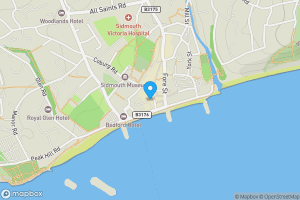 Map location for Flat 18 St. Peters Court, Market Place, Sidmouth, Devon, EX10 8AR