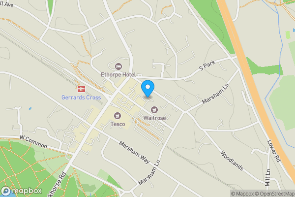 Map location for Flat 2, Oak End Court, 34 Oak End Way, Gerrards Cross, Buckinghamshire, SL9 8BR