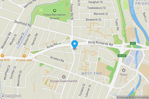 Map location for Flats 1-5, 20 Fosse Road Central, Leicester LE3 5PR