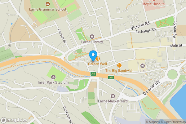 Map location for 14, Upper Main Street, Larne, Co Antrim, BT40 1SX