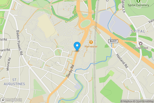 Map location for Derby Road, Chesterfield, Derbyshire, S40 2ED