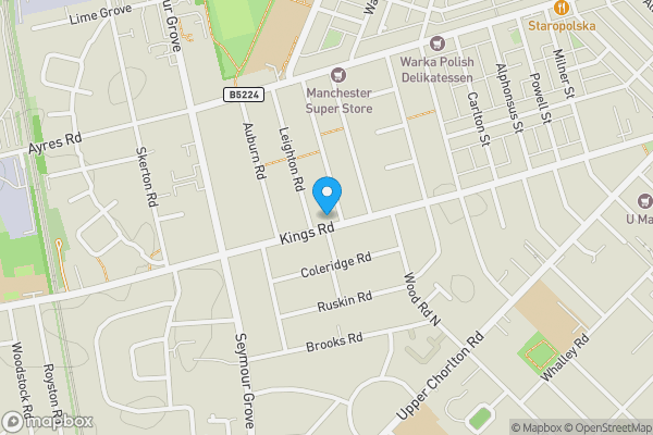 Map location for 132 Kings Road, Old Trafford, Stretford, Manchester M16 9NZ