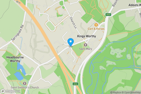 Map location for Kings Worthy House & Kings Worthy Court, London Road, Kings Worthy, Winchester, Hampshire, SO23 7QA