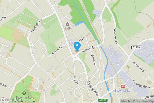 Map location for 58 Crown Street, Stowmarket, Suffolk, IP14 1HY