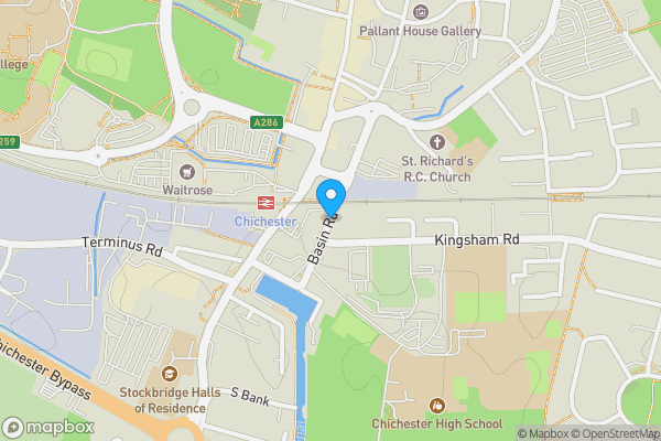 Map location for Basin Road, Chichester, West Sussex, PO19 8PY