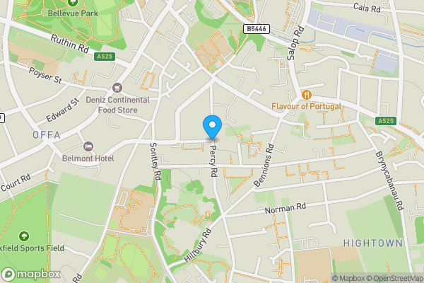 Map location for Percy Road, Wrexham, LL13 7EE