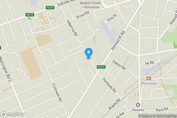 Map location for Flat D, 28, Hibernia Road, HOUNSLOW, Middlesex, TW3 3RY