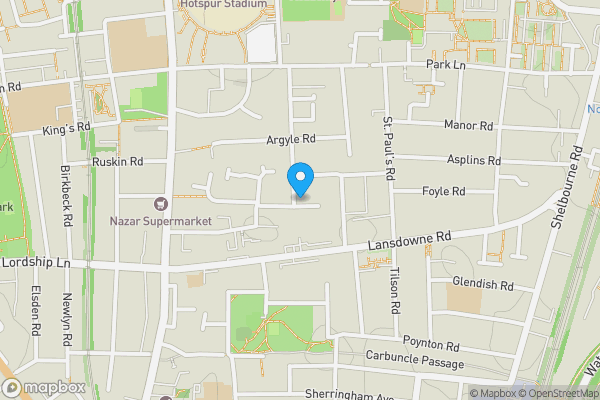 Map location for 59 Vicarage Road, Tottenham, London, N17 0BB