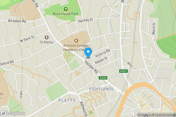 Map location for Land Adjacent To 69-73 Victoria Road, Dewsbury, West Yorkshire, WF13 2AW