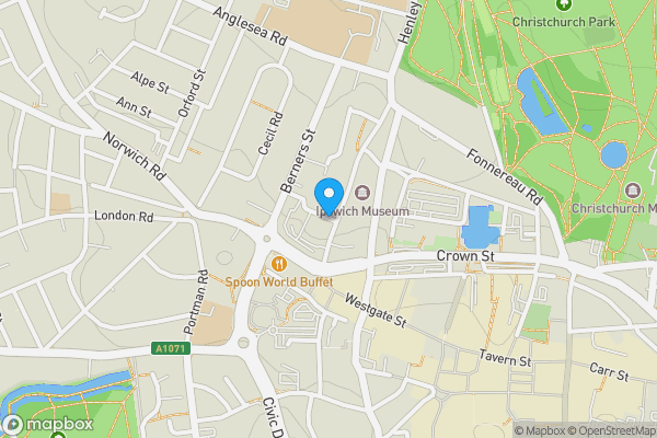 Map location for Flat 6, 1 Bedford Street, Ipswich, Suffolk IP1 3LJ