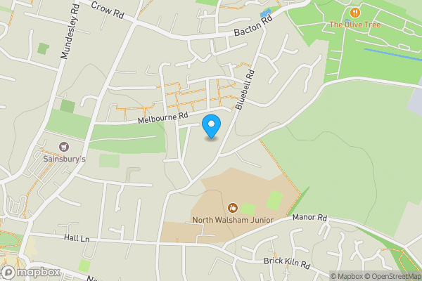 Map location for 9 Bluebell Road, North Walsham, Norfolk, NR28 9EH