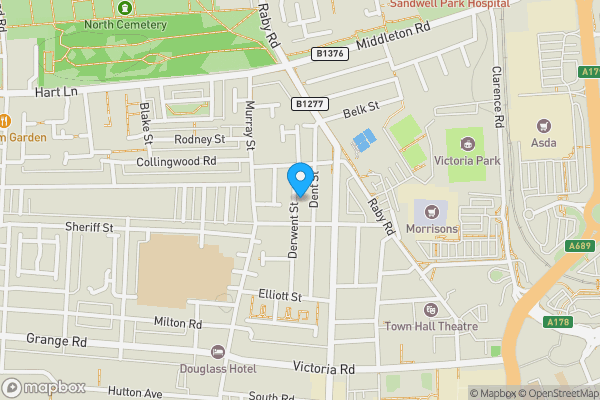 Map location for 62 Derwent Street, Hartlepool, Cleveland TS26 8BN