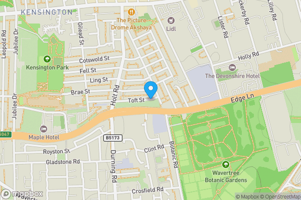 Map location for Toft Street, Liverpool, Merseyside, L7 2PS