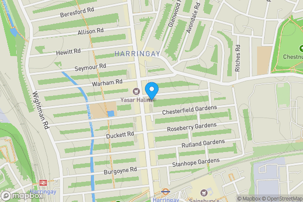 Map location for Flat 1, 2A, Kimberley Gardens, Harringay, London, N4 1LF