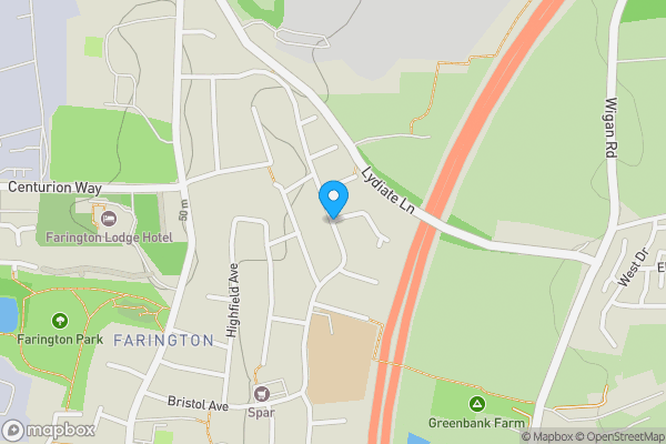 Map location for Bristol Avenue, Farington, Leyland, Lancashire, PR25