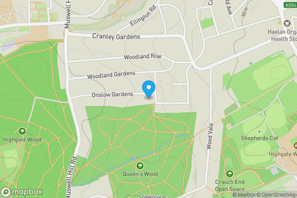 Map location for Ground Floor Flat, 69 Onslow Gardens, London, N10 3JY