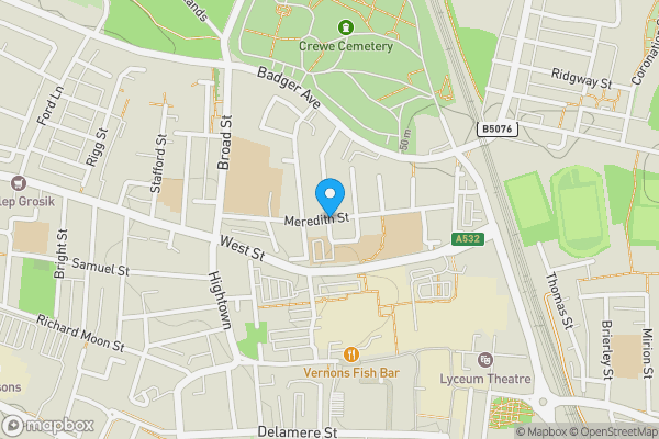Map location for Meredith Street, Crewe, CW1