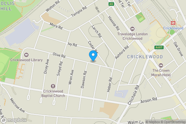 Map location for 13 Olive Road, London NW2 6TY