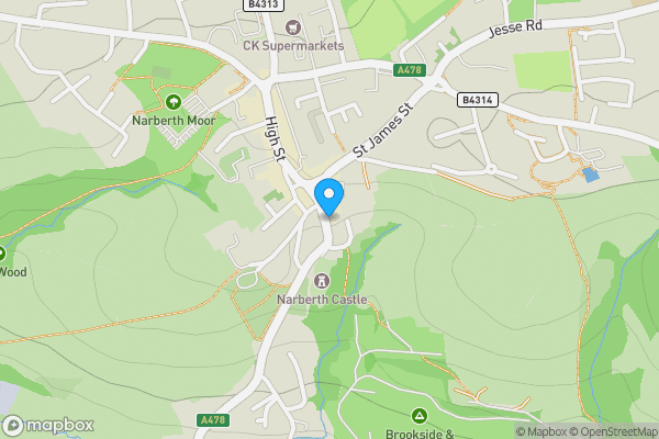 Map location for Flat 2 De Rutzen, 5 Market Street, Narberth, Dyfed, SA67 7AX