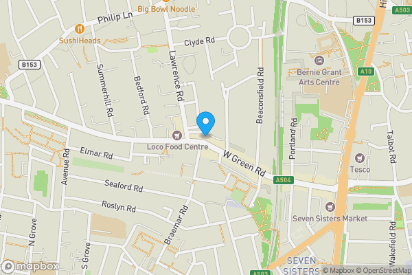 Map location for First & Second Floor Flat, 118 West Green Road, South Tottenham, London, N15 5AA