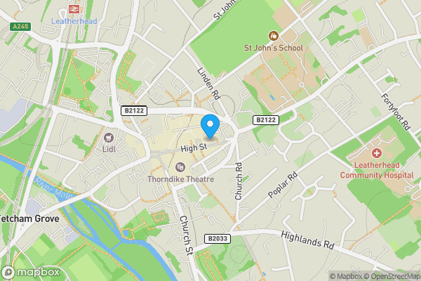 Map location for Rear Of 55, High Street, Leatherhead, KT22 8AG