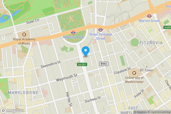 Map location for Flat K, 82 Portland Place, Marylebone, London, W1B 1NS
