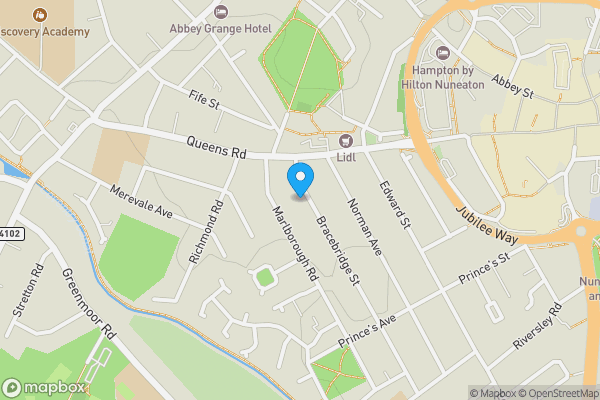 Map location for 25a, Bracebridge Street, NUNEATON, Warwickshire, CV11 5PA