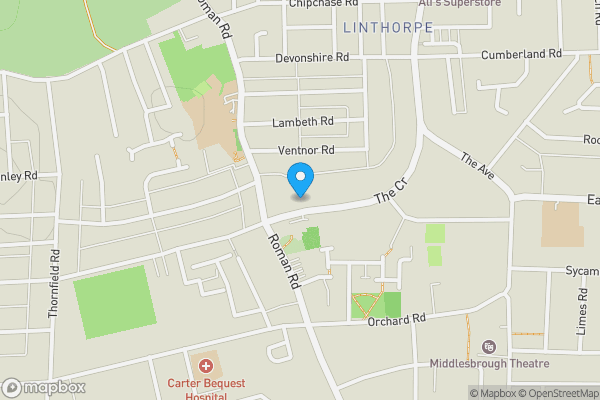 Map location for 23-25 The Crescent, Middlesbrough, Cleveland, TS5 6SG