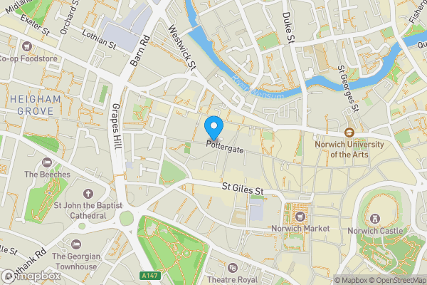 Map location for The Warehouse, 65 Pottergate, Norwich, Norfolk NR2 1DY