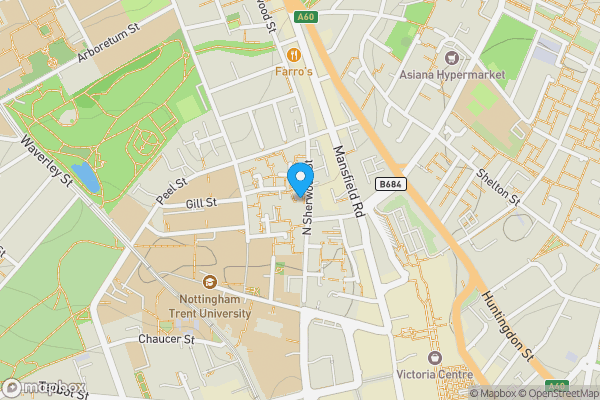 Map location for 65 North Sherwood Street, Nottingham, NG1 4EZ