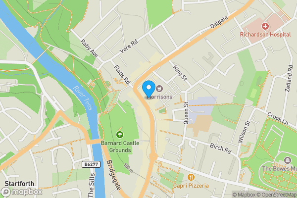 Map location for Flat C, 23 Horsemarket, Barnard Castle, County Durham DL12 8LX