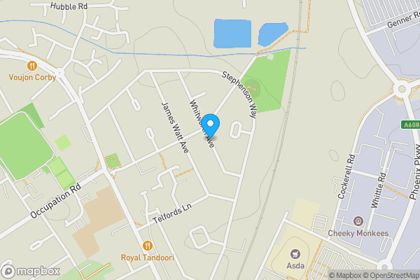 Map location for Whitworth Avenue, Corby, Northamptonshire, NN17 1DL