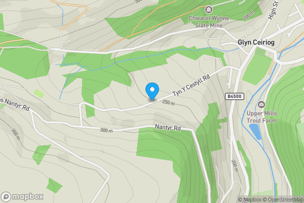 Map location for Field Four, Tyn Y Cestyll Road, Glyn Ceiriog, Llangollen, Clwyd, LL20 7NL