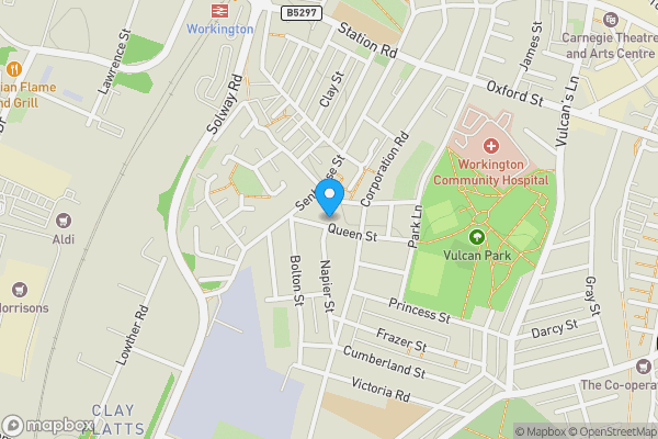 Map location for 23 Queen Street, Workington, Cumbria CA14 2PX