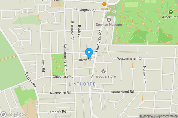 Map location for 13 Oliver Street, Middlesbrough, North Yorkshire TS5 6JH