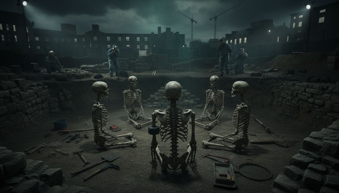 Ancient skeletons sitting upright found at French school. See photos. - USA Today
