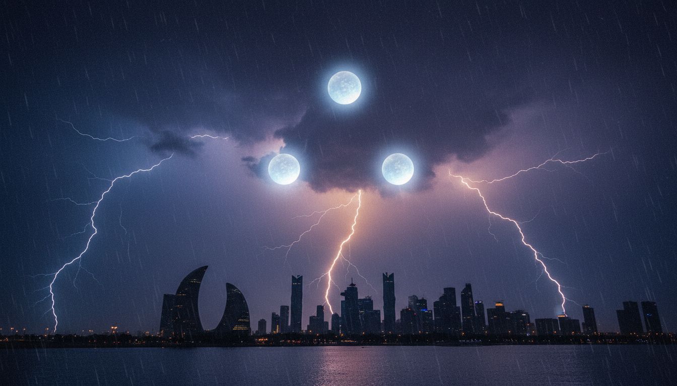 Tri Formation UFO Orbs over Doha, Qatar